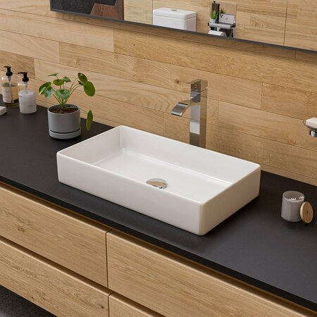 ALFI BRAND ALFI brand ABC902-W White 24" Modern Rectangular Above Mount Ceramic Sink ABC902-W